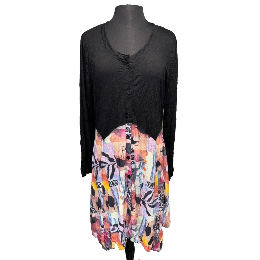 Colorful Crinkle Abstract Print Tunic Dress by Shana Women Sz M Asymmetrical Hem